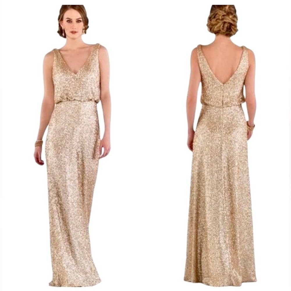 SORELLA VITA Sequins Maxi Dress Formal Gold Wedding Special Occasion EUC
